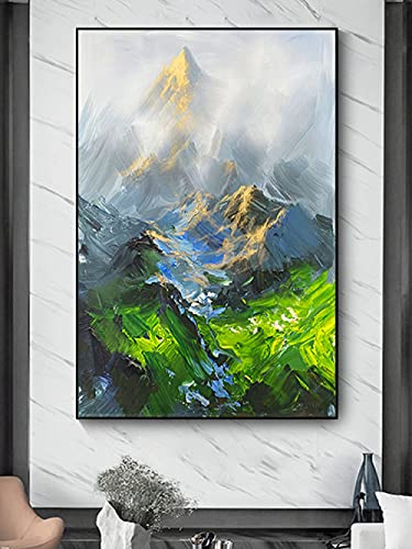 MWMG Acrylbilder Auf Leinwand Handgemalt,Natur Grün Grau Berge Stream Landschaft Vertikale Große Ölgemälde Kunst Moderne Abstrakte Kunstwerke Leinwand Wandkunst Gemälde Wohnzimmer Schlafzimmer Wohnk