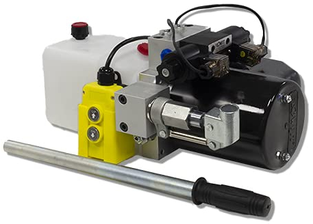Flowfit Paquete de energía hidráulica de doble efecto de 24V DC con tanque de 2.5L y reserva tanque de bomba de mano ZZ016213