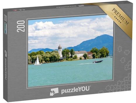puzzleYOU: Puzzle 200 Teile „Fraueninsel, Frauenchiemsee am Chiemsee mit Boot, Bayern, Deutschland“ – aus der Puzzle-Kollektion Burgen, Chiemsee