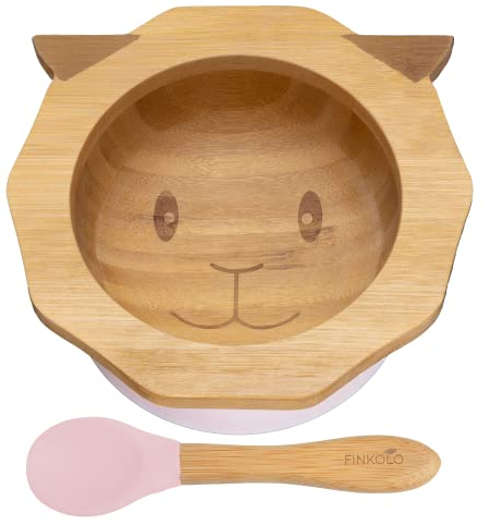 Finkolo Bol Ventouse pour Bébé et Cuillère en Bambou Naturel | L'Original 'Bambol Forme Mouton | Vaisselle Apprentissage | Coffret Repas Assiette…
