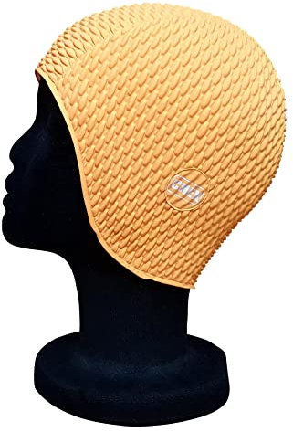 CHEX Como - Cuffia da nuoto stile vintage, tinta unita, tinta unita, taglia media, per adulti (arancione)