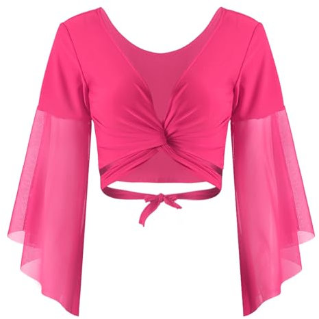 IEFIEL Femme Haut Danse du Ventre Cardigan Boléro Danse Orientale Moderne Soutien-Gorge Tenue Jazz Samba Tango Costume Spectacle Blouse Dancewear Rose Vif Taille Unique