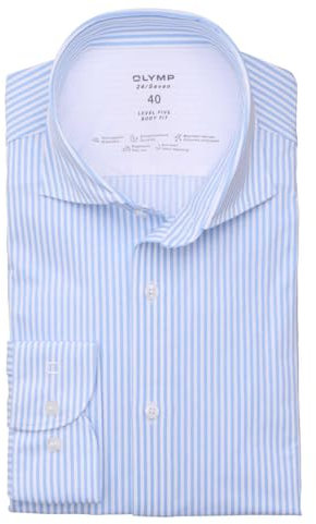 OLYMP Level Five 24/Seven Body fit Hemd Langarm Jersey Streifen hellblau Größe 39