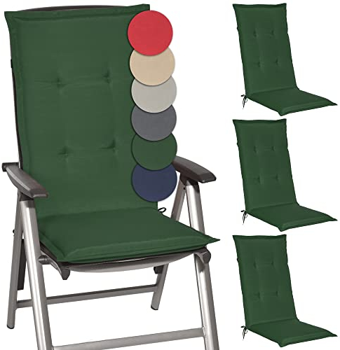 Beautissu 4er Set Gartenstuhlauflage 120x50x6 cm Loft HL Dunkelgrün – Hochlehner Polster Auflage, Sitzpolster & Sitzkissen für Hochlehner Gartenmöbel - Weiche Stuhlauflage mit Schaumkern Füllung