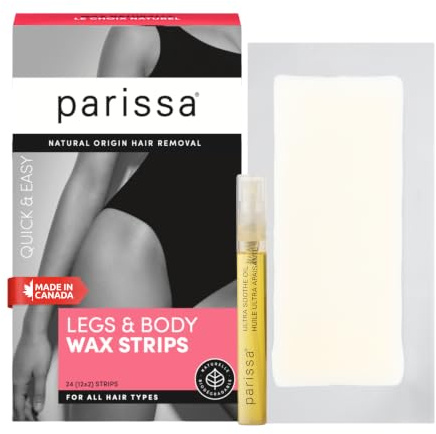 Parissa Legs & Body Biodegradable Wax Strips Kit | Ready-to-Use Large Wax Strips for At-Home Hair Removal, Suitable for All Hair Types | Includes Post-Wax Ultra Soothe Oil | 24 Strips (12 x 2)