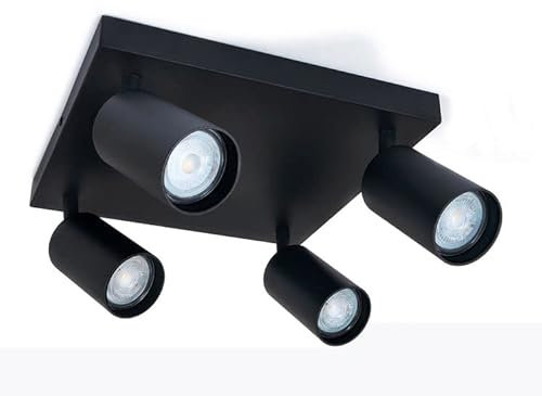 LumenTEC LED Deckenstrahler, Drehbar Deckenlampe, Wandstrahler 4-flammig, Schwarz, für GU10 Strahler, SPOTI (Schwarz 4-Flammig)