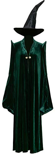 LIKUNGOU Damen McGonagall Cosplay Kostüm Magischer Zauberer Robe mit Spitzhut für Frauen Halloween Samt Grün (Medium)