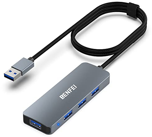 Hub USB 3.0 de 4 puertos con cable de 1 metro, BENFEI Ultra-Slim USB 3.0 Hub Compatible con MacBook, Mac Pro, Mac Mini, iMac, Surface Pro, Flash Drive y disco duro móvil [nailon trenzado y aleación de
