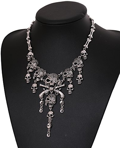 Totenkopf-Halskette, Rock-Halskette, Halloween Halsketten, Klassischer Totenkopf Skull Anhänger Halskette, Cthulhu-Halskette, Punk Schädel Halskette, Skelettarm, Vintage Halskette aus Metall (B)