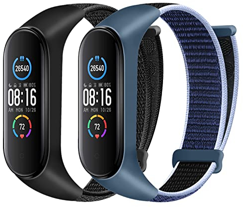 Huamanlou Nylon Armband Kompatibel mit Xiaomi Mi Band 6/Mi Band 5/Mi Band 4/Mi Band 3/Amazfit Band 5 Armband, Weiches Sport Uhrenarmband Verstellbarer Ersatzarmband für Herren Damen