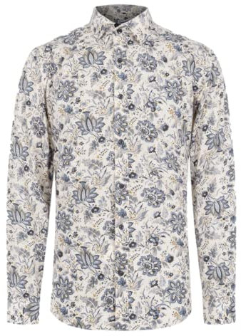 Dominic Stefano Men's Shirts Adult Luxury Style Paisley Floral Patterned Cotton Shirt Party Casual Fancy Floral Long Sleeves Hawaiian Dress Shite Shirts 541 (XXL, Cream)