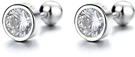 Minimalist 18G CZ Cartilage Earrings Stud 925 Sterling Silver Dainty Round Crystal Tragus Helix Piercing Post Barbell Bar Screw Back Studs Hypoallergenic Jewelry Gifts for Women Girls Unisex (4mm)