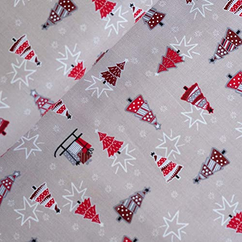 8,50 /m2 Stoff Baumwolle Lebkuchen & Tannenbaum Meterware | Baumwollstoff Weihnachten | Zum Nähen von Weihnachtsdeko & Deko beige