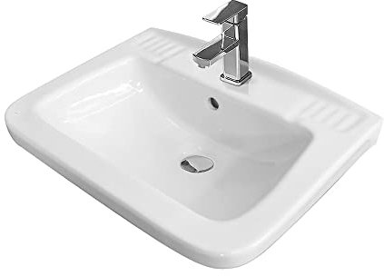 Lavandino Bagno sospeso 45 x 35 cm salvaspazio, in Ceramica Bianca Lucida, con Foro per rubinetteria monocomando