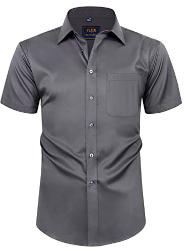 siliteelon Herren Grau Baumwollhemd Herbst Sommer Männer Formal Shirt Kurzarm Regular Fit Casual Shirts.Mittel