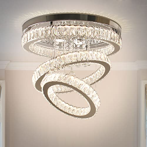 Finktonglan Kristall Kronleuchter Moderne Kristall Deckenleuchte LED bündig Halterung Ring Kronleuchter für Schlafzimmer Esszimmer Wohnzimmer (Farbe veränderbar)