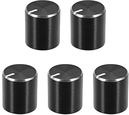 QUARKZMAN 5 Stück Potentiometer Knopf 10mmx10mm Aluminium Drehregler mit Elektronische Rändelwellen Lautstärkeregler für Audio Gitarrengeräte, [Schwarz]