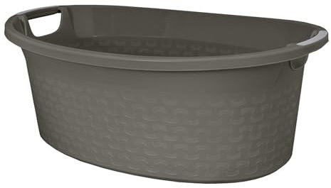 BranQ Cotton Wäschesammler Ovaler Wäschekorb Wäschewanne Ergonomische Griffe 60L Waschbehälter Für Badezimmer (Dunkelgrau)