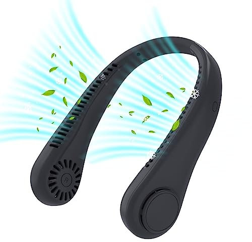 Vacclo Portable Neck Fan, 360° Wearable Fan with LED Digital Display, USB Charging - 3 Wind Speeds, No Hair Twisting, No Leaf Design - Outdoor Neck Necklace Fan (Standard, Black)
