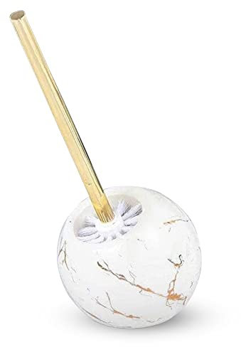 Saddet1714 Modern Toilet Brush - Gold, Metal & Plastic Bristles - Toilet Brush with Holder - Ceramic Bowl Design - 5x6.3x12.6 Inches