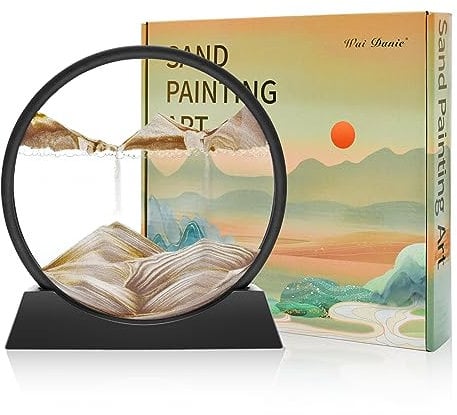 Wai Danie Sablier Décoratif 3D Cadre Sable Mouvant Peinture Dynamique pour Enfants et Adultes Cadeau Créatif (Café, 12)