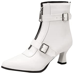 pitashe stivali da donna con tacco, stivali invernali, stivaletti con tacco a spillo, stivaletti con punta in pizzo e cerniera, da ragazza, 35, colore nero, bianco, 38 EU