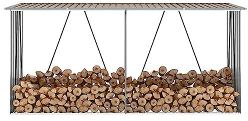 FIRBNUS Abri de bois de chauffage en acier galvanisé - 330 x 84 x 152 cm - Marron - Abri de jardin - Rangement du bois de chauffage - Rangement du bois de chauffage - En métal - Pour l'extérieur