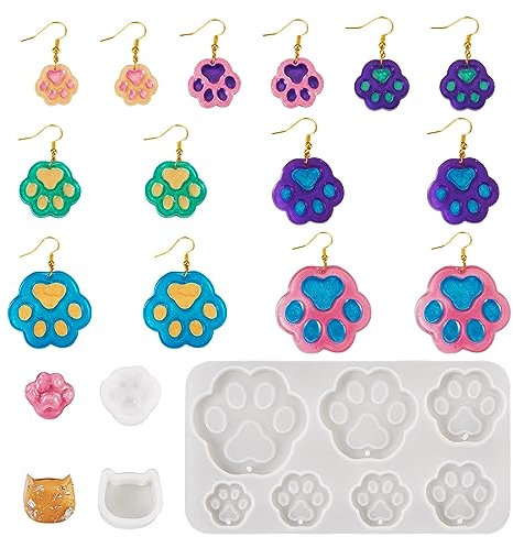 Beadthoven Moule en silicone en forme de tête de chat en forme de patte de chien pour fabrication de bijoux en résine époxy