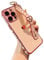 DEFBSC for iPhone 15 Pro Max Case with Wrist Strap, Cute Side Love Heart Plating Edge Phone Case with Heart Pattern Wristband Finger Holder Stand Soft TPU Bumper Shockproof Protective Case - Pink