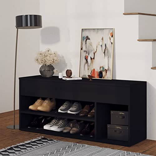 Youuihom Schuh-Organisator Aufbewahrungsschrank Dekoratives Kabinett Schuhbank Schwarz 105x30x45 cm Holzwerkstoff Geeignet für Flur, Wohnzimmer, Schlafzimmer, Balkon, Umkleideraum