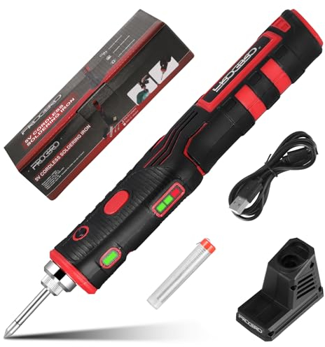 Domisyee Set saldatore a batteria senza fili con luce LED, 11 W, 1800 mAh, fino a 480 °C, riscaldamento rapido, con supporto, stagno di saldatura e punte, ideale per principianti e professionisti