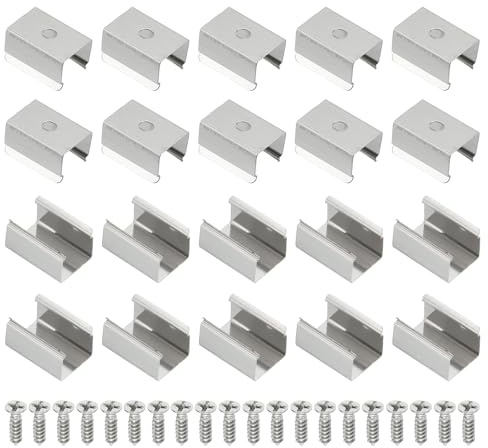 PATIKIL 60 Stück LED Streifen Clips, Edelstahl Montagehalterungen Befestigungsclips Klammerhalterung mit Schrauben für 12mm bis 13mm LED Streifen Beleuchtungskabel