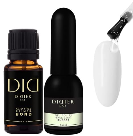 DIDER LAB Premium Acid Free Nail Primer Bond 15ml and Clear Rubber Base Gel for Nails 8ml Set - Nail Prep Kit for LED UV Gel Nail Polish - Long-Lasting Nail Gel Polish Solution 2pcs