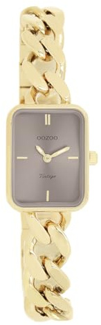 Oozoo Vintage Damen Uhr Gold/Taupe | Armbanduhr Damen mit Metall Chunky Armband | Moderne Uhr für Frauen - Edle Analog Damenuhr in rechteckig C20363 (20x26mm)