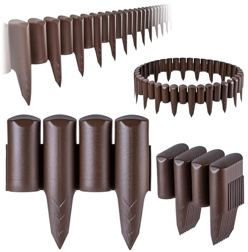 KADAX Gartenpalisade aus Kunststoff, Palisade für Blumen, Decorative Rasenkante, Beeteinfassung mit Bodenspieß, Holzpfahl-Type Beetumrandung (Braun - 2,5m)