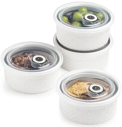 MISSYSSIM Ramekins 6 oz with Lids Oven Safe, Small Creme Brulee Ramekins with Covers, Ceramic Ramekin Set of 4, Mini Prep Pinch Bowls - Dishwasher and Oven Safe, White