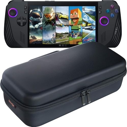 ButterFox Grand Sac de Transport pour ASUS Rog Ally X avec Support intégré, pour Chargeur, Grande Poche pour Accessoires pour Batterie Externe 65 W, Souris Fine et câble HDMI – Noir/Violet