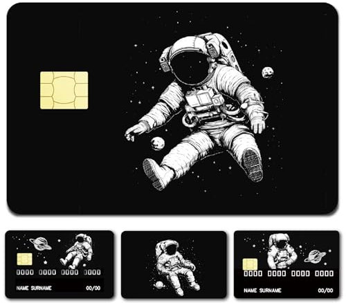 CREATCABIN 4 Stil Schwarze Kreditkartenhülle Debitkartenhülle Aufkleberhülle Blasenfrei Schmal Personalisierter Schutz Für Bankkarten PVC Wasserdicht Entfernbar Transportkarten 18.6x13.7cm Spaceman