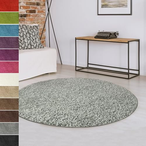 casa pura Teppich rund 160cm Durchmesser, grau weicher & Flauschiger Shaggy Hochflor Wohnteppich für Wohnzimmer, Schlafzimmer, Flur, Kinderzimmer Teppich Flur mit Anti-Rutsch Unterseite Barcelona
