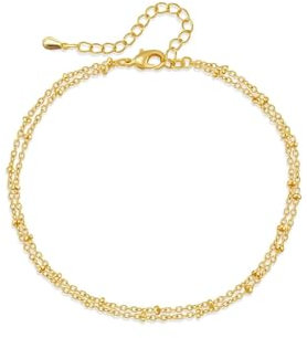 SJUIEO Femmes Or Argent Cheville Or 18K Cheville Double Couche Réglable Cheville Léger Étanche Bijoux Mode Cheville