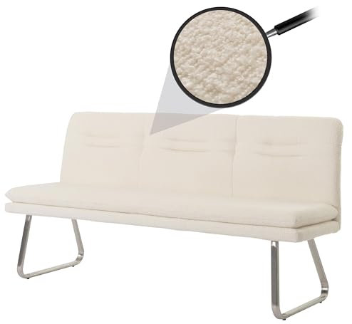 Mendler Sitzbank HWC-H70, Esszimmerbank Bank Polsterbank, Lehne Stoff/Textil Bouclé Edelstahl gebürstet 180cm - Creme