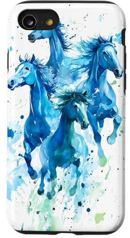 iPhone SE (2020) / 7 / 8 Wild Blue Horses Watercolor Case