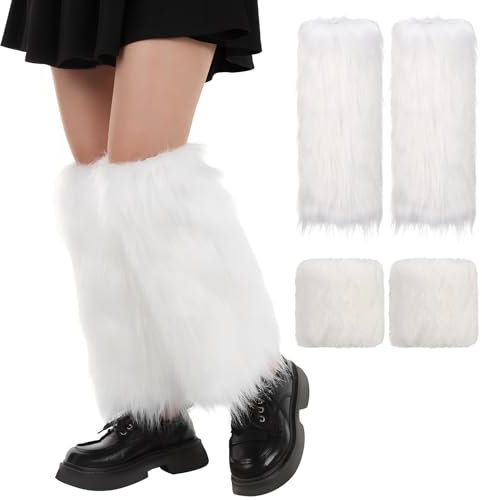 VALICLUD 1 Set BeinwäRmer Und HandgelenkwäRmer Aus PlüSch, WeißE Stulpen FüR Weihnachten, Polyester KostüM ZubehöR FüR AuffüHrungen Und Partys