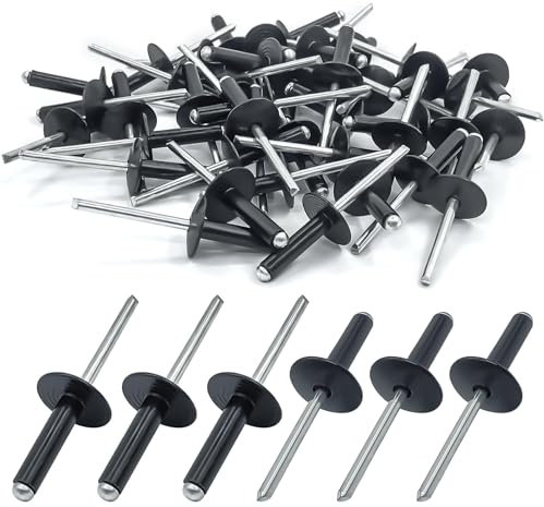 Alethron 50 Stück Blindnieten, Aluminium Lackierte Nieten mit Großkopf Blindnieten 4.8 x 20 mm Nieten Anthrazit Schwarz Aluminiumniete und Stahldorn für Blindnietzangen