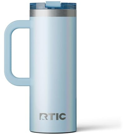 RTIC 20oz Road Trip Travel Mug with Lid and Handle, Ceramic Lined, Insulated, Stainless Steel, Metal, Double Wall Vacuum-Insulation, Portable Coffee, Tea Cup for Hot and Cold Drink, RTIC Ice Glitter