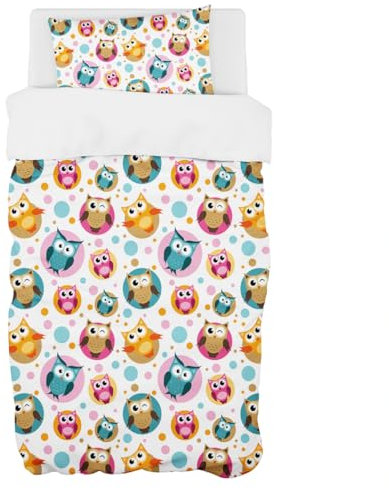 YISUMEI Bettwäsche 135x200 cm Niedliche Cartoon Eule Muster Bettbezug Set, weiche Mikrofaser gedruckt Bettbezug-Sets 2 teilig-1 Flauschige Bettbezug und 1 Kissenbezug 80x80 cm