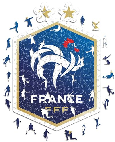 Iconic Puzzles, Team de France logo, 100% eco-sustainable wooden puzzle with official delicience, Size L, 500 pieces