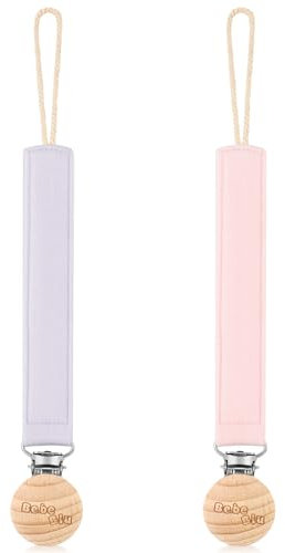 BebeBiu Schnullerkette, 2er-Pack Schnullerband aus Stoff, Extra Weich Stoffband mit Holzclip, Schnullerkette Junge, Schnullerkette Mädchen, Schnullerclip für Neugeborene (Pale Mauve/Blush)