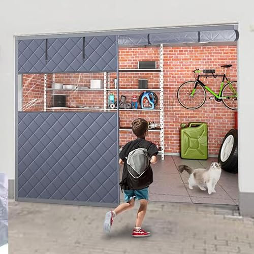 Rideau Porte Garage à Isolation Thermique 8 * 7ft/9 * 7ft,/9 * 8ft/16 * 7ft, Kit D'isolation De Porte De Garage Avec Fenêtre Transparente, Couverture Garage Résistante Aux Intempéries,Grey-8 * 7FT
