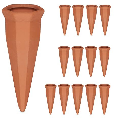 Relaxdays Tonkegel Bewässerung, 14er Set, Gießkegel für 1,5 l PET-Flaschen, Zimmerpflanzen & Balkonkästen, terrakotta